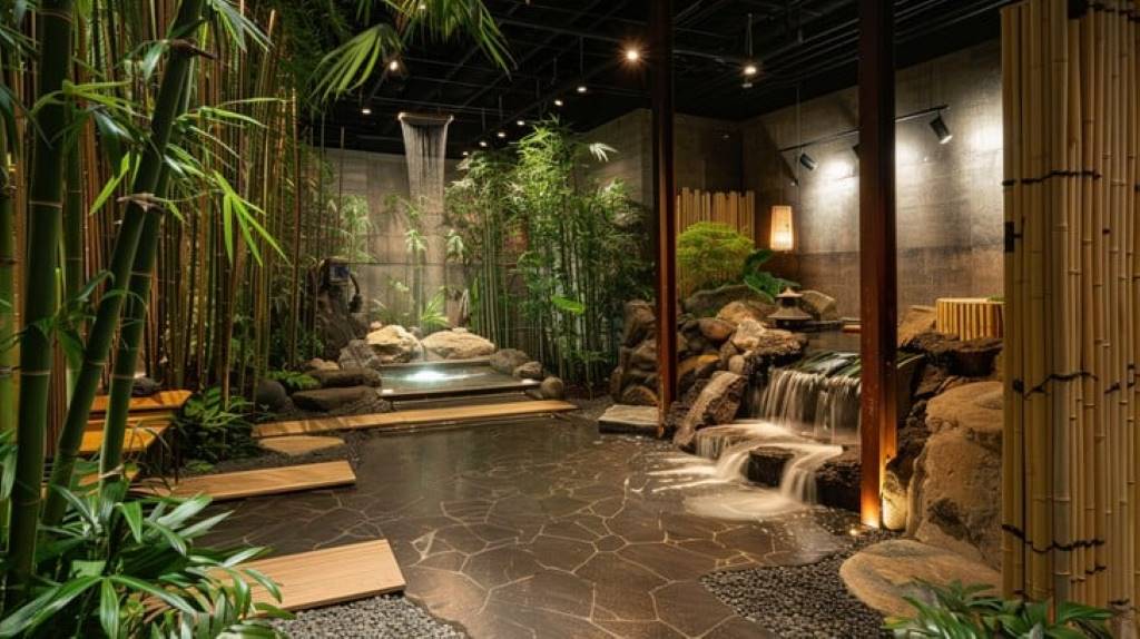 Peaceful garden view from a destination spa meditation area